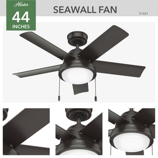 Hunter Seawall Wet Rated Ceiling Fan, LED Light Kit, Pull Chain, Noble Bronze