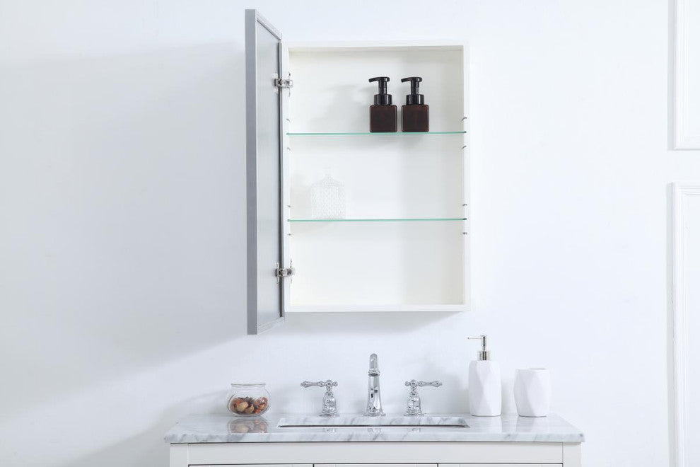 Metal Mirror Medicine Cabinet 20"x28", Silver Finish