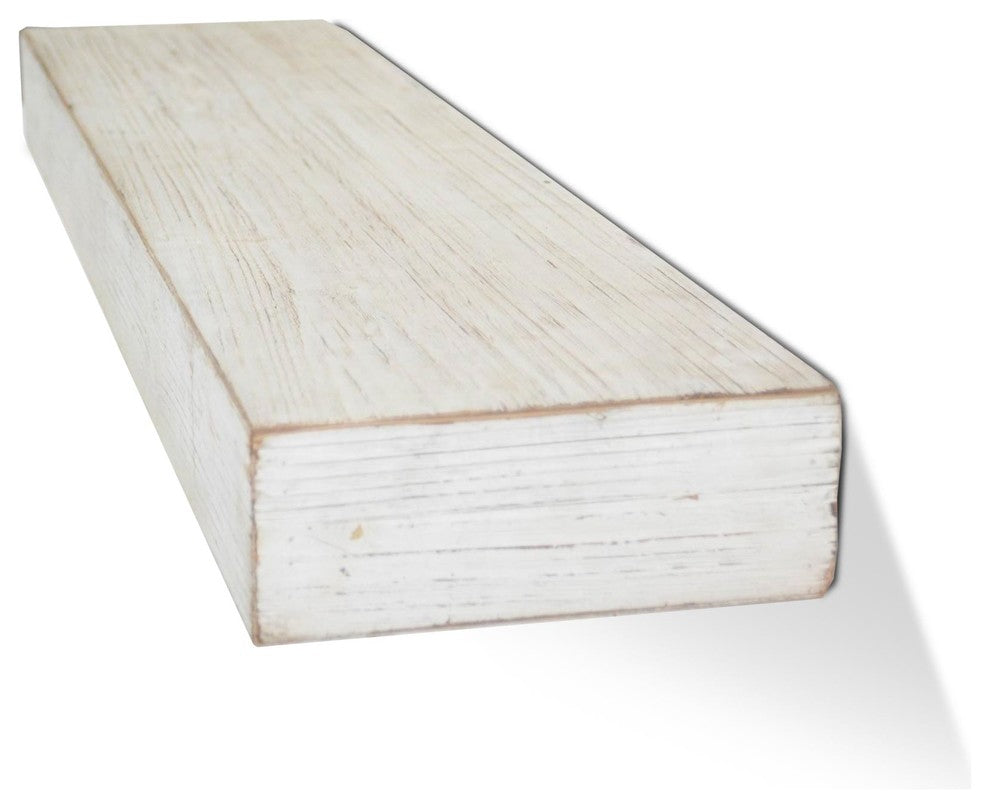Rustic Whitewashed Wood Floating Wall Shelf, Large