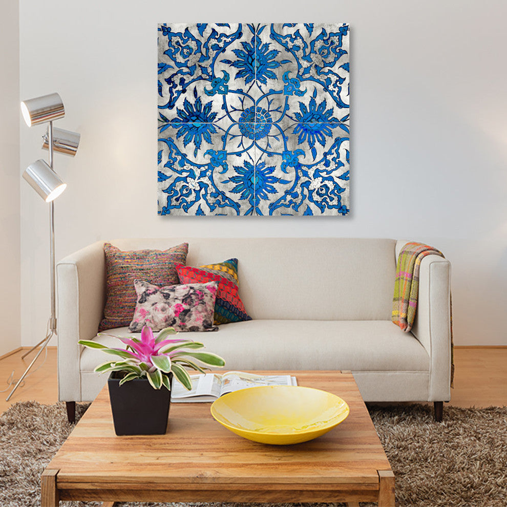 "Ornate In Silver And Blue" by Ellie Roberts, Canvas Print, 26"x26"