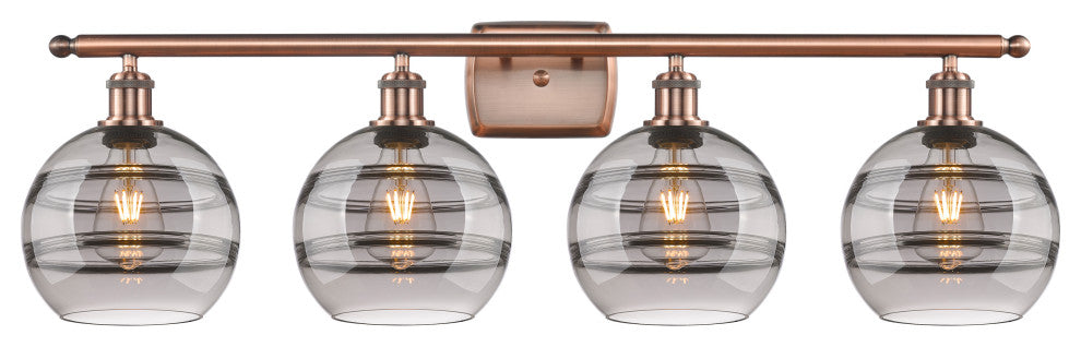 Ballston-Rochester 4-Light 38" Bath Vanity Light, Antique Copper, Light Smoke