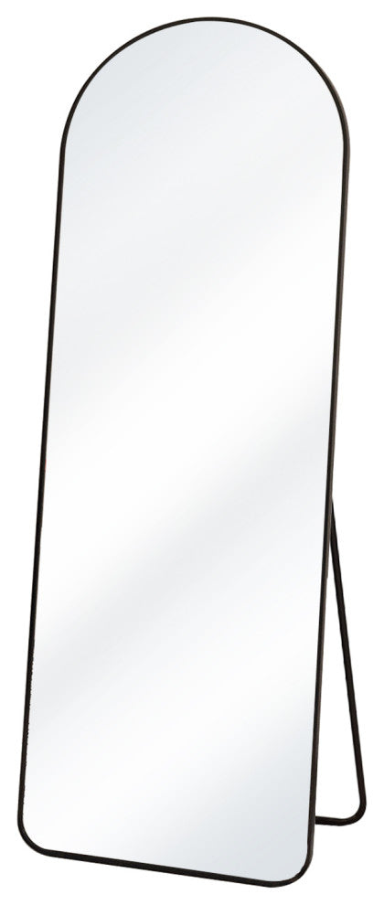 Easly 20x63 Aluminum Alloy Framed Arched Rounded Floor Mirror, Black