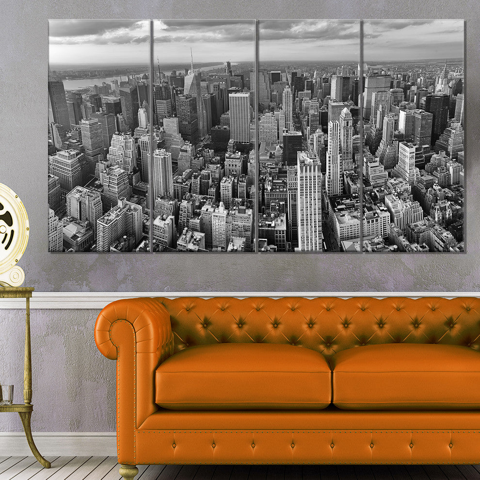 Panoramic Aerial View of Manhattan, Cityscape Canvas Print, 48"x28", 4 Panels