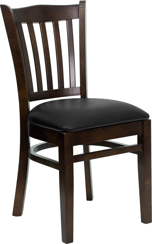Dyersburg Wood Chair Vertical Slat Back Walnut, Black Vinyl Seat