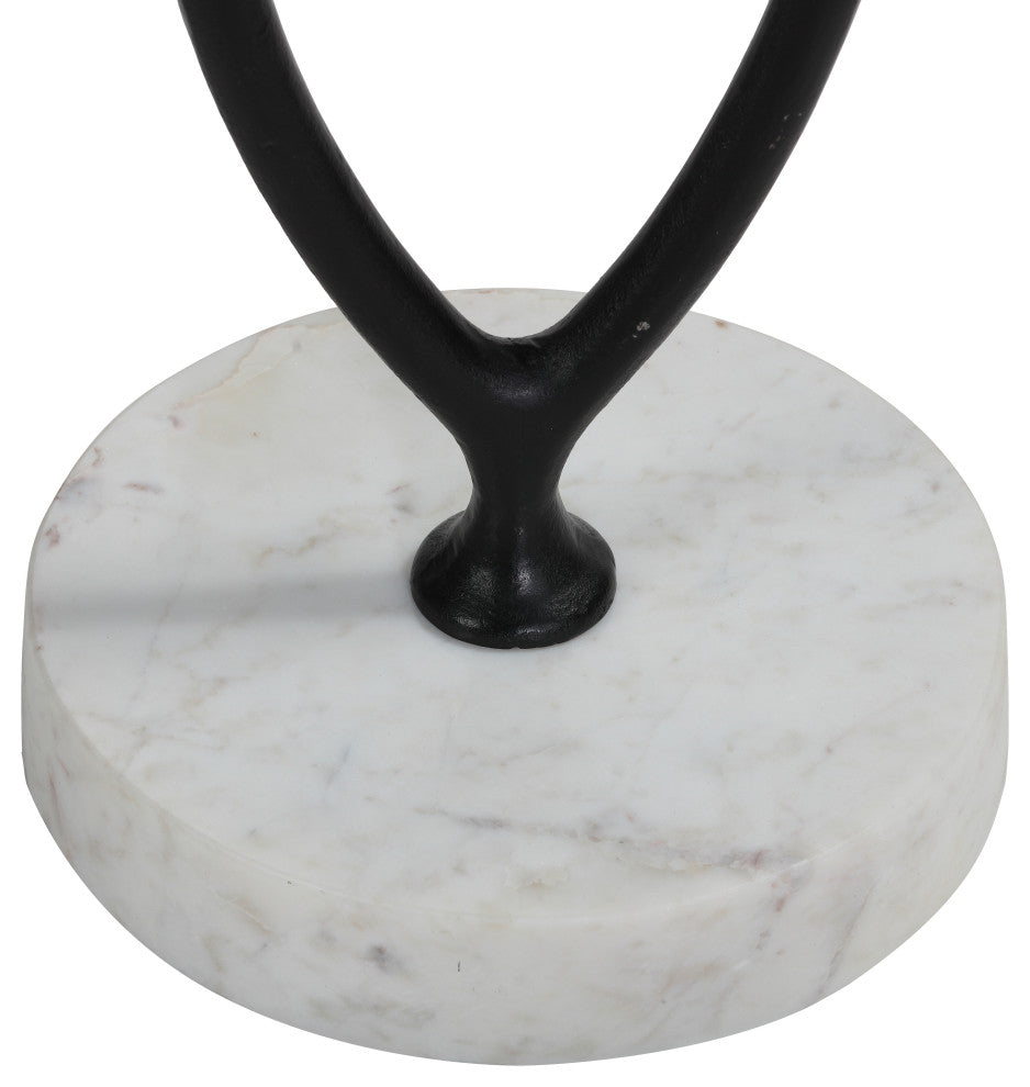 Bare Decor Aztec Table, Black Metal With White Marble Stone Base, 20x20x24