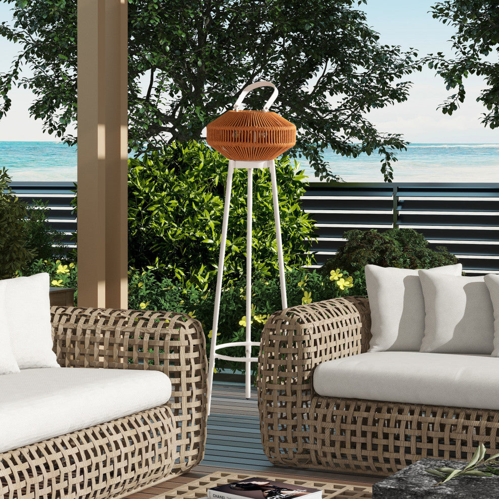 Nova Outdoor Patio Floor Lantern with USB Rechargeable LED Light, Heathered Orange