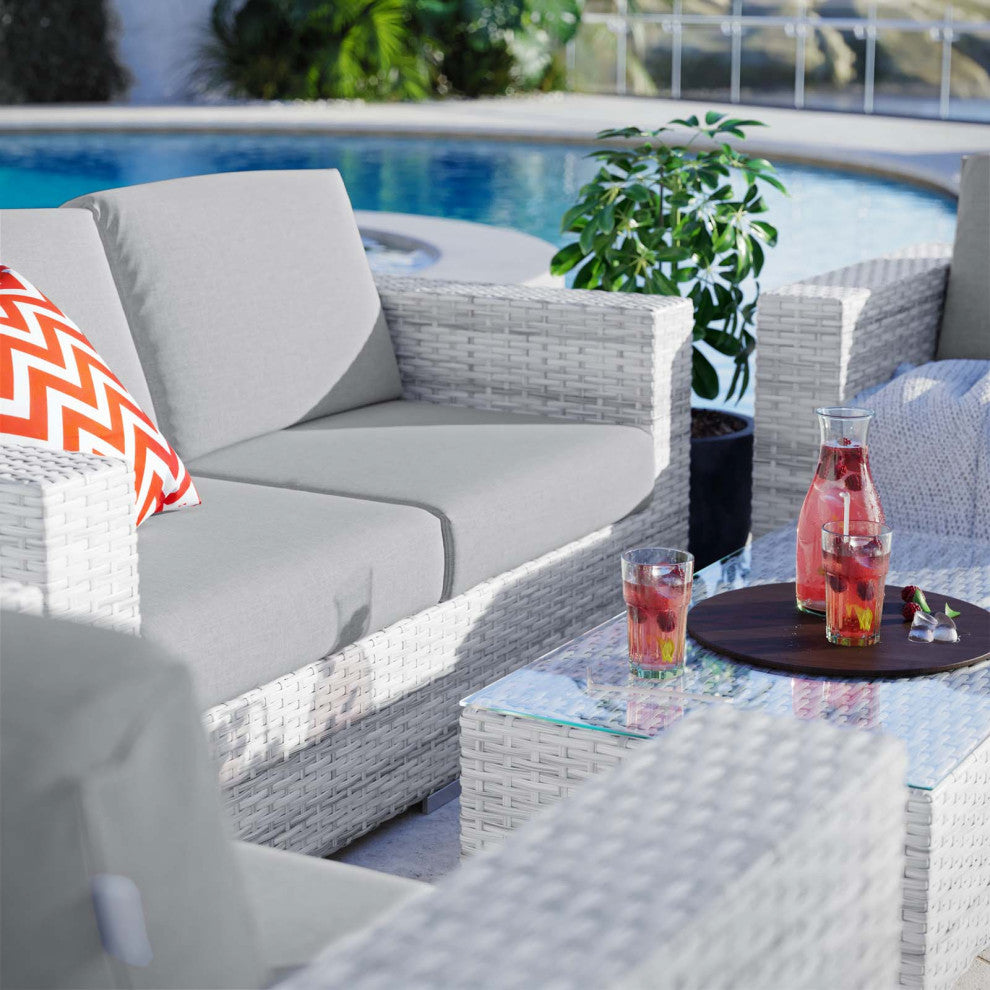 Lounge Sectional Sofa Chair Set, Rattan, Wicker, Gray, Modern, Outdoor
