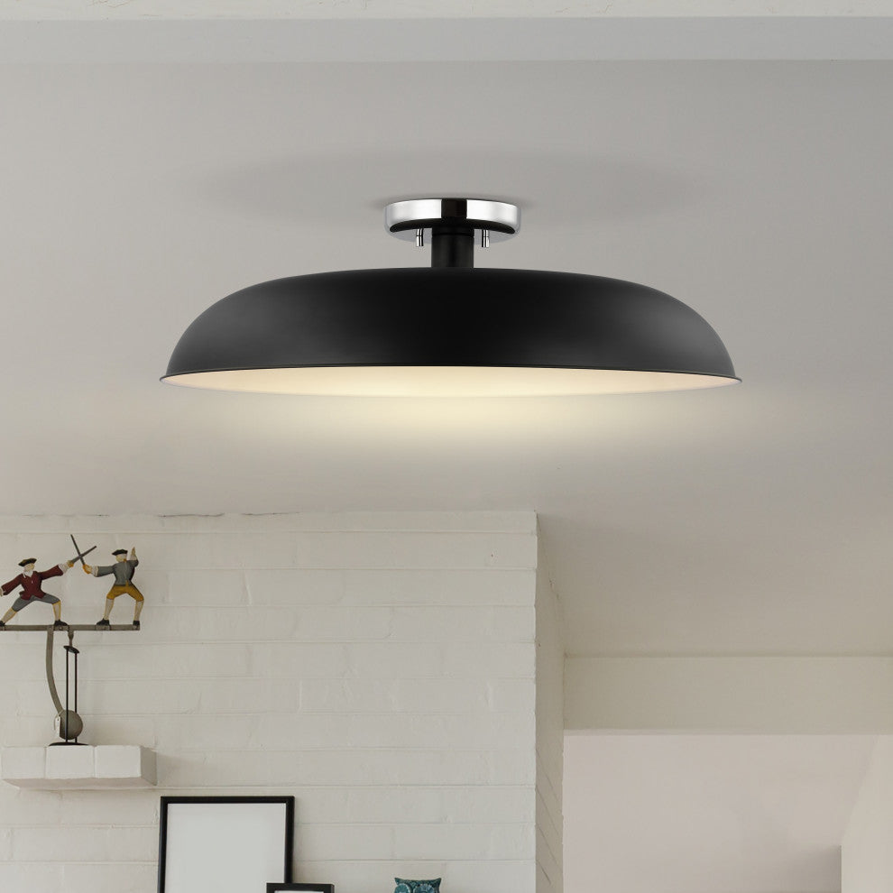 Colony 1-Light Large Semi-Flush Mount Fixture, Matte Black With Polished Nickel