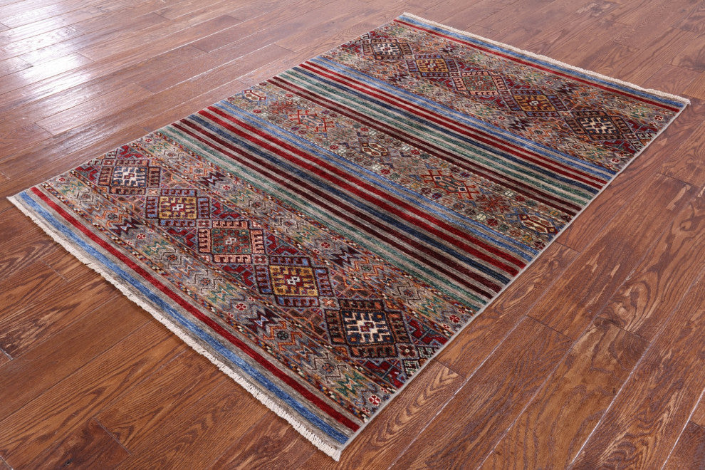 Khorjin Super Kazak Hand-Knotted Wool Rug 4' 0" X 5' 10" Q9773