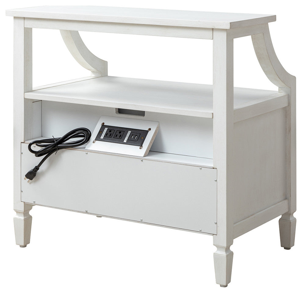 Drawer Nightstand With Built-In Outlets, Set of 2, White