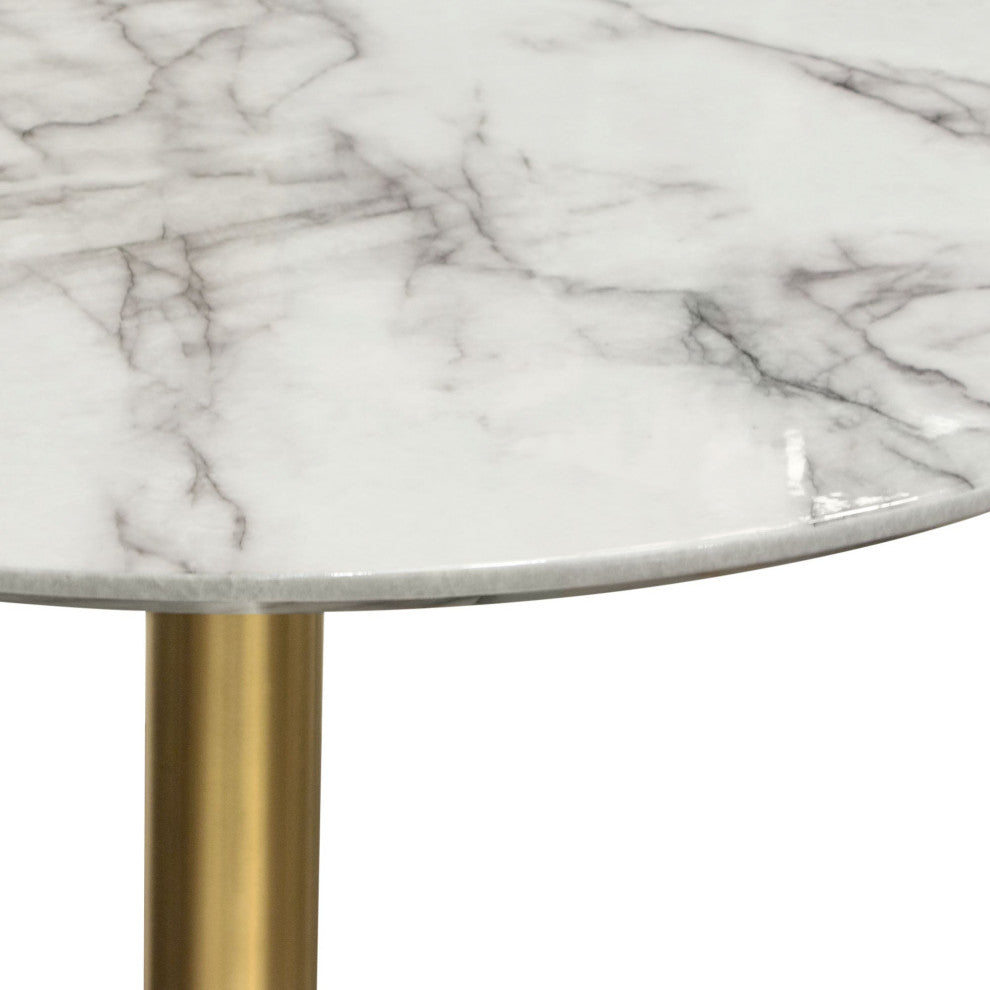 Stella Round Bar Height Table With Gold Metal Base, White