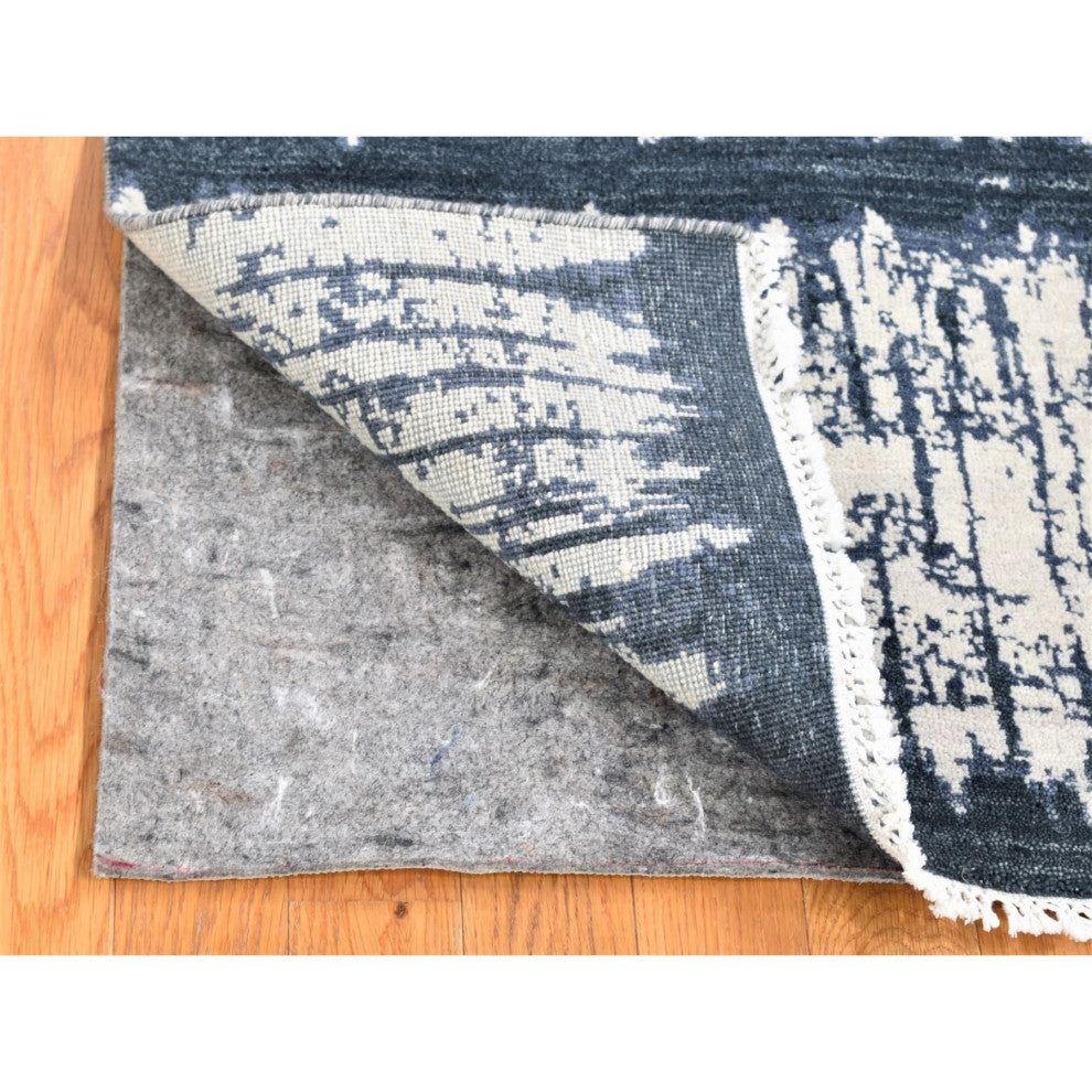 Ivory and Charcoal Black Wool Cardiac Design Modern Hand Knotted Rug, 2'0"x2'4"