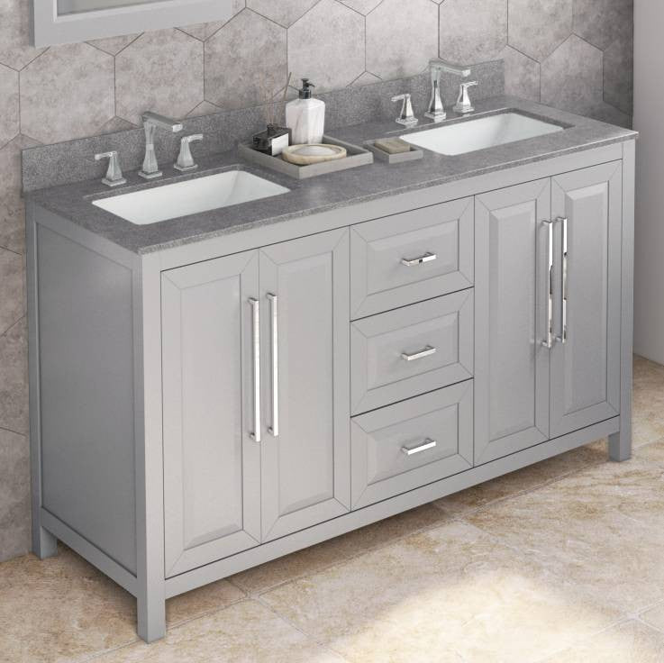 Cade Transitional 60" Grey Double Sink Vanity, Steel Grey Cultured Marble Vanity