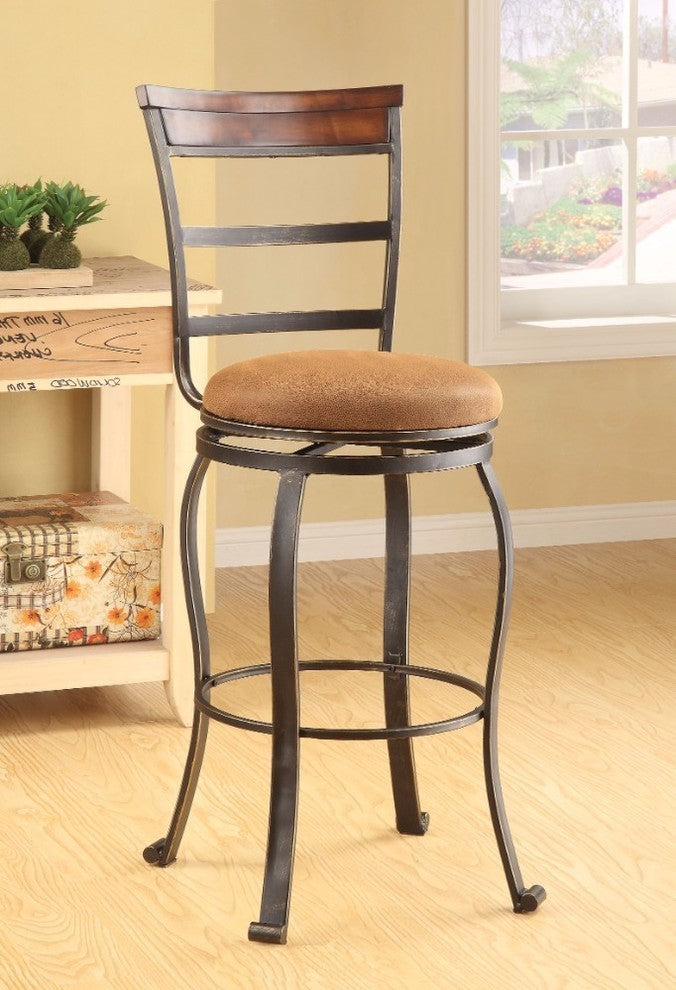 Bar Chair With Swivel, Fabric and Antiqued Bronze, Set of 2