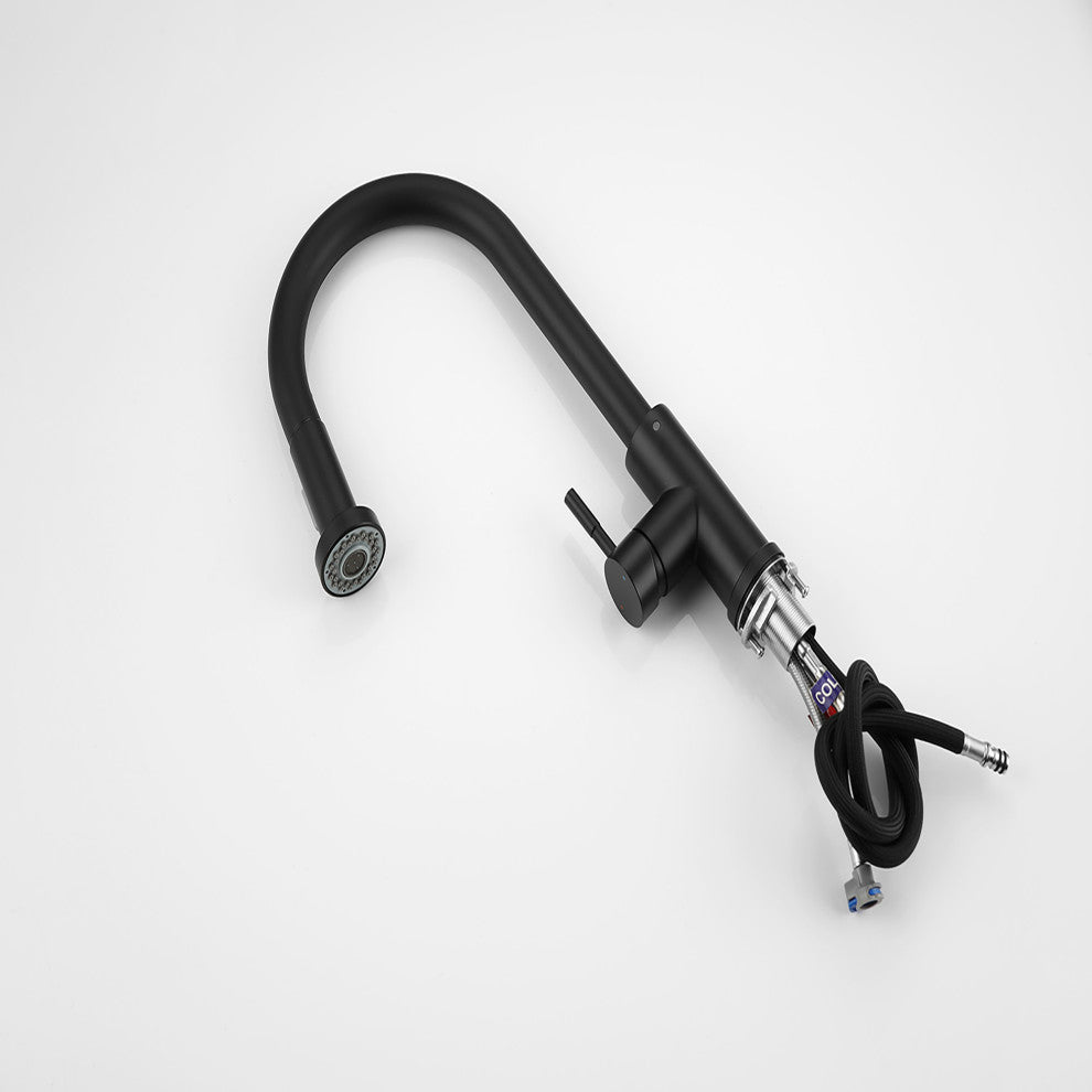 1-Handle Deck Mounted Pull Out Stainless Steel Kitchen Faucet, Matt Black