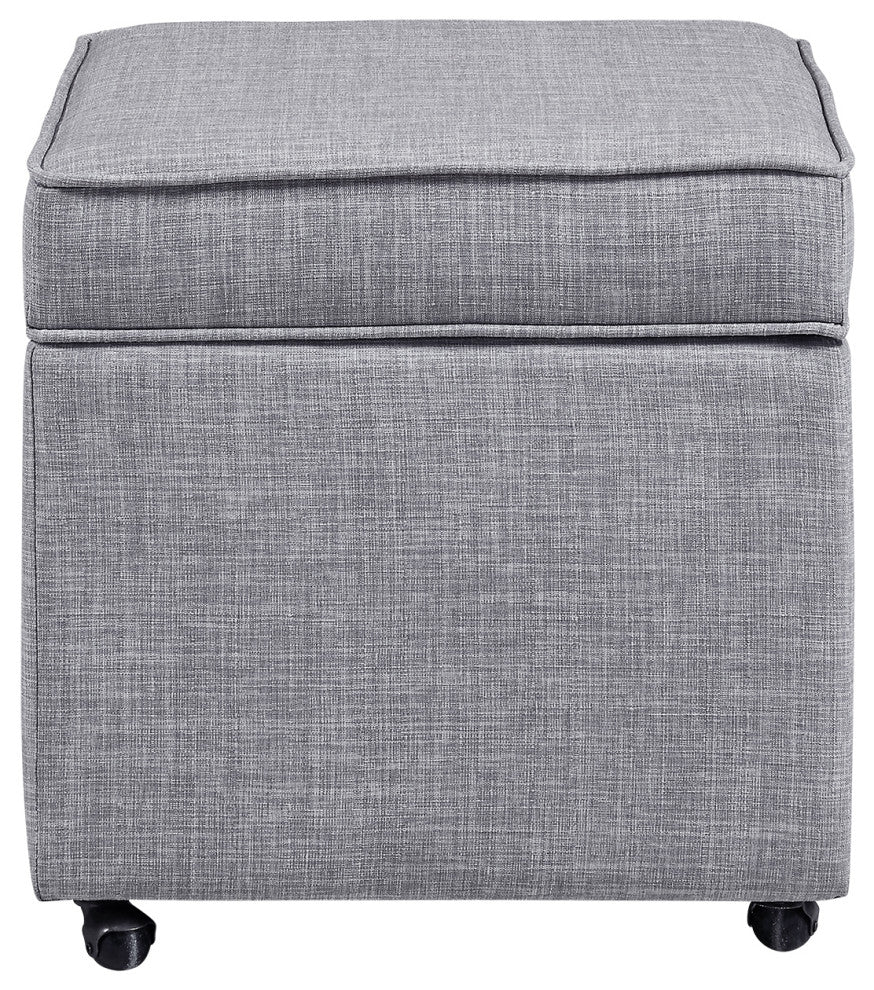 Lionel Linen Hidden Storage Castered Legs Ottoman Cube, Light Gray