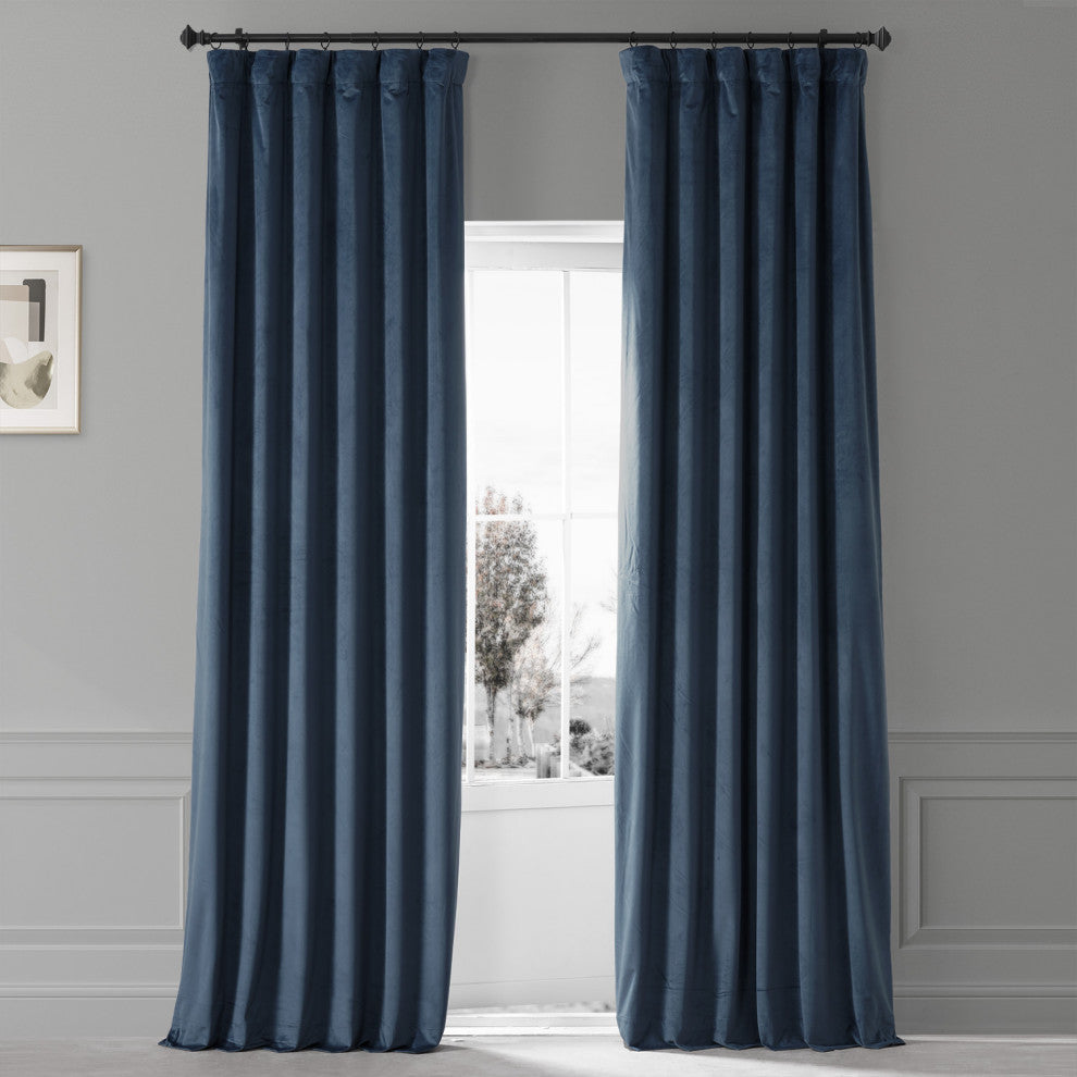 Signature Plush Velvet Blackout Curtain Single Panel, Varsity Blue, 50"w X 96"l
