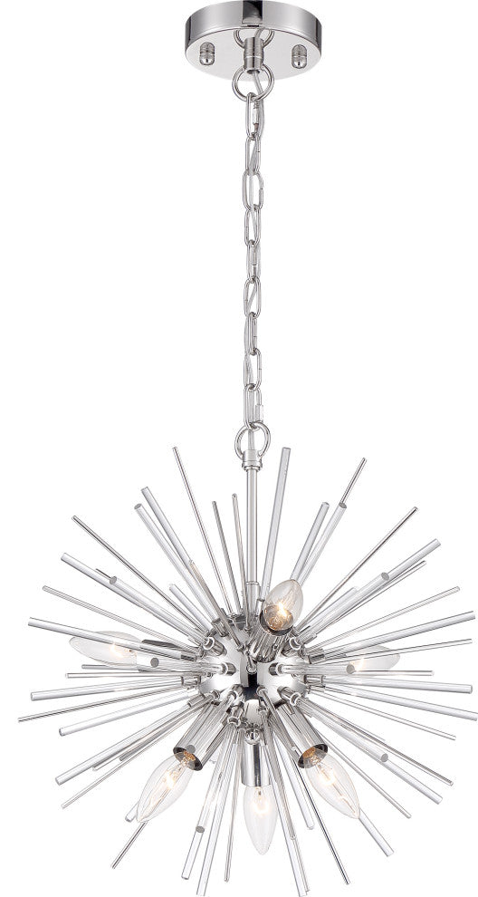 Cirrus - 6 Light Chandelier - with Glass Rods - Polished Nickel Finish