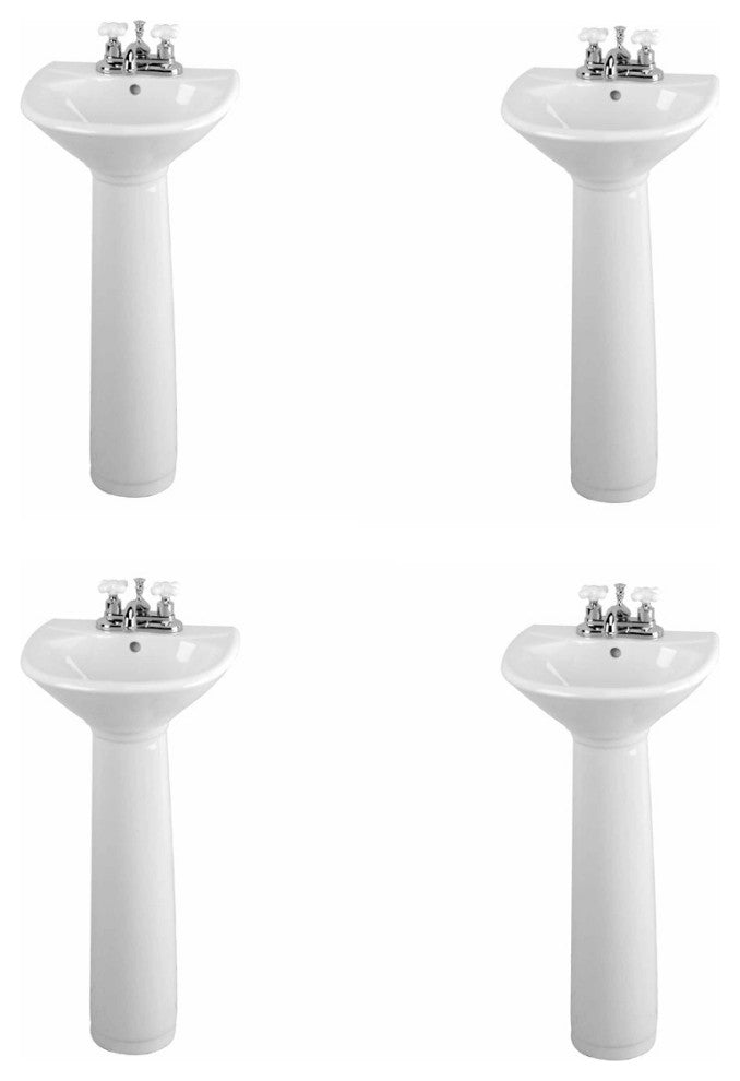 White Bathroom Sink Pedestal Sink Porcelain Set of 4