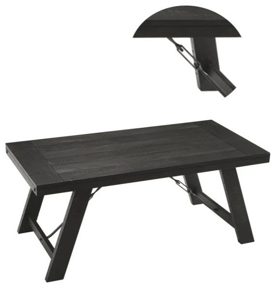 Benzara BM190128 Plank Style Wood Table Set with Canted Legs, Set of 3, Black