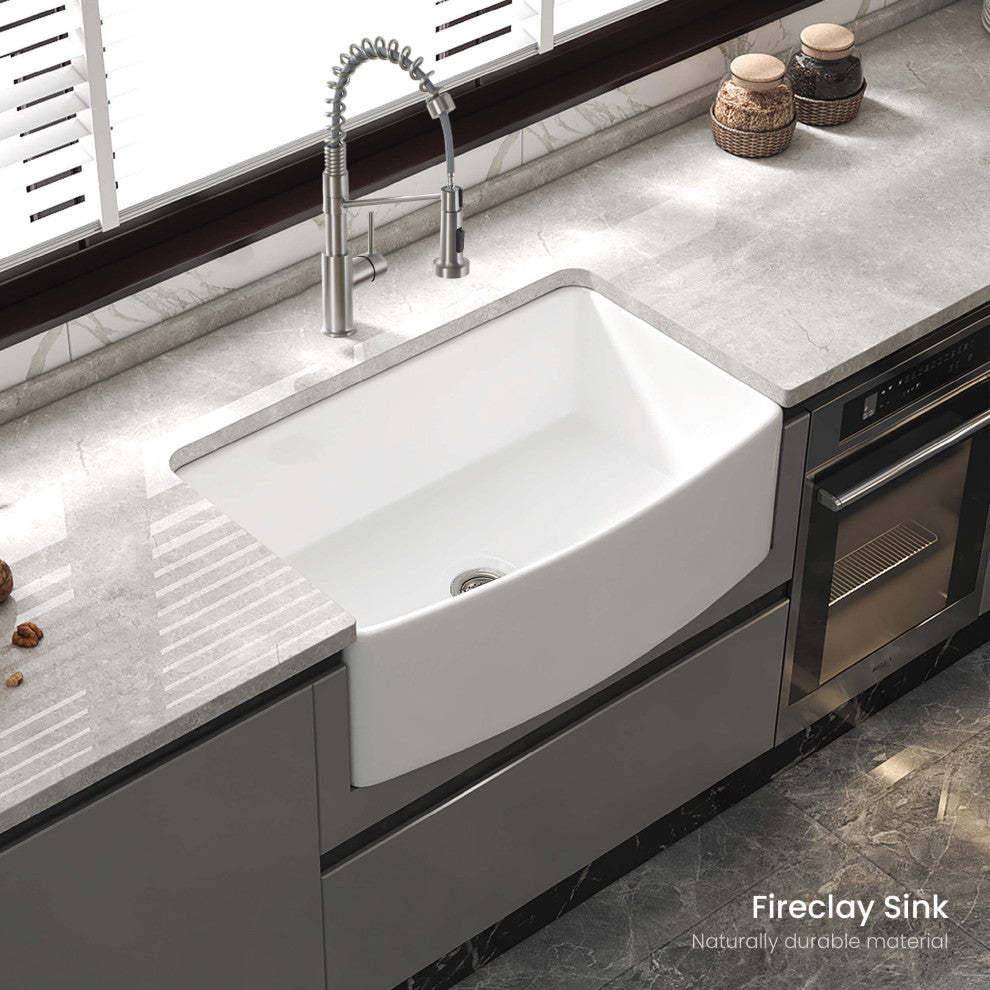 Pure 33" Curved Apron Front Farmhouse Kitchen Fireclay Sink
