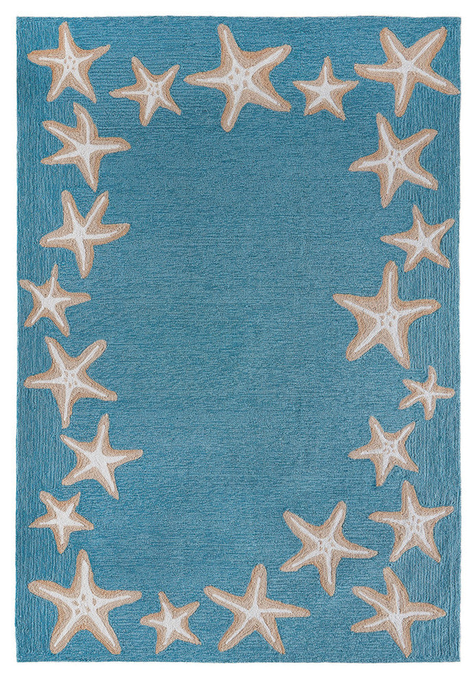 Capri Starfish Border Indoor/Outdoor Rug Aqua, Aqua, 7'6"x9'6"