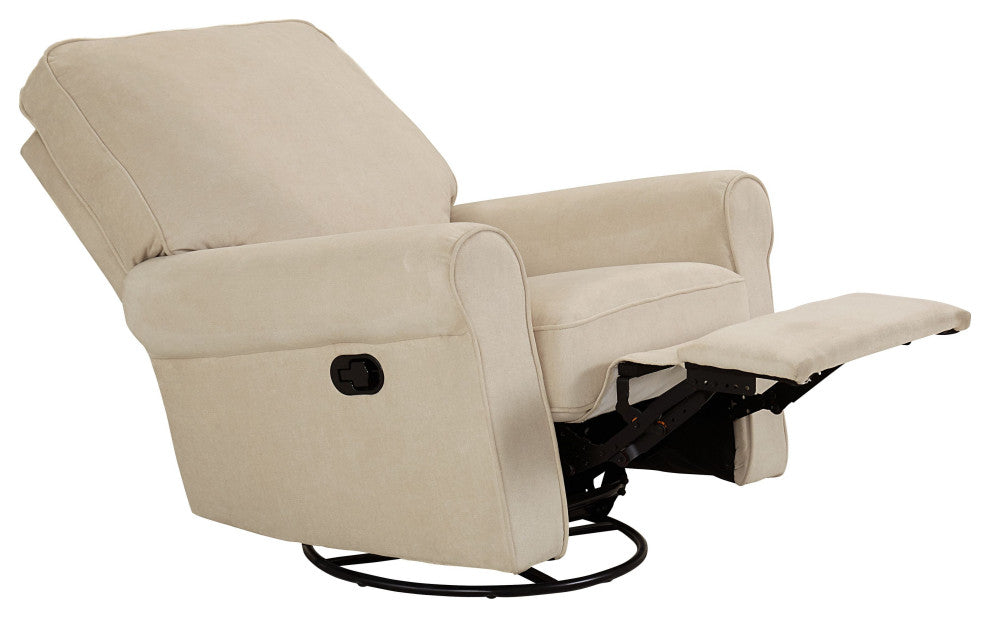 Savannah Wood Upholstered Manual Swivel Glider and Recliner, Cloudy