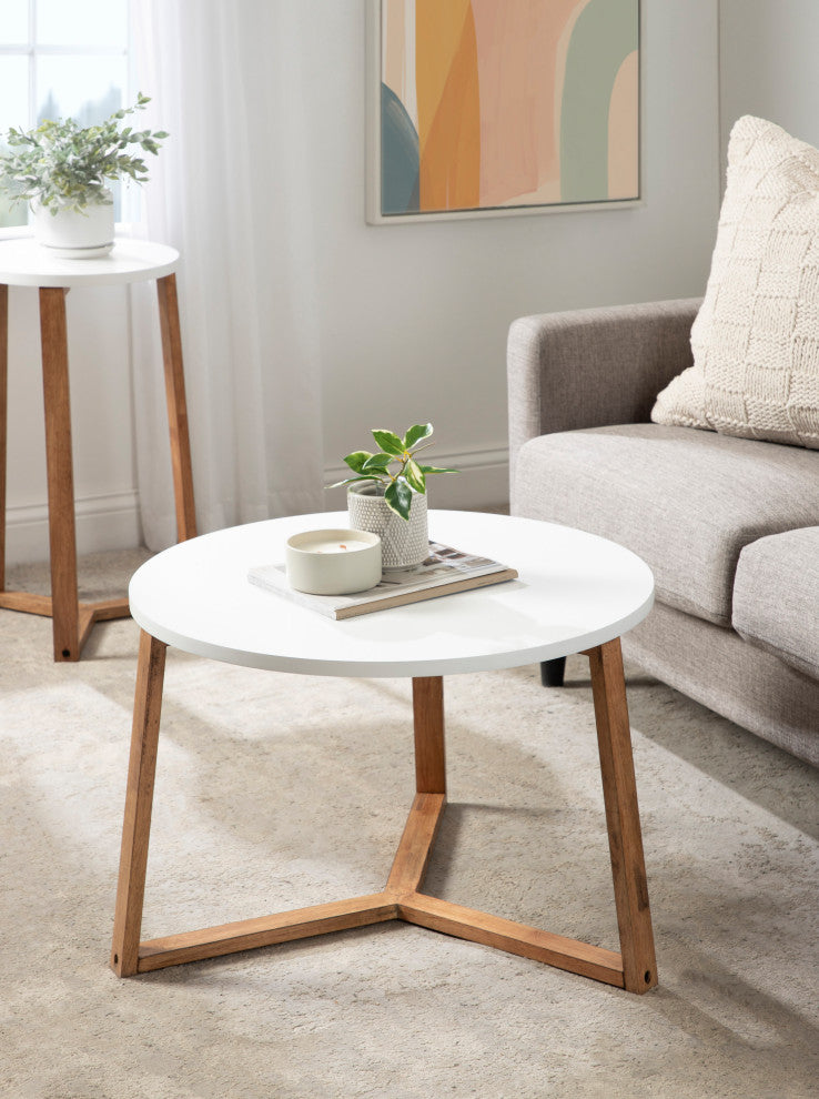 Rioux Wood Coffee Table, White/Natural 26x26x18