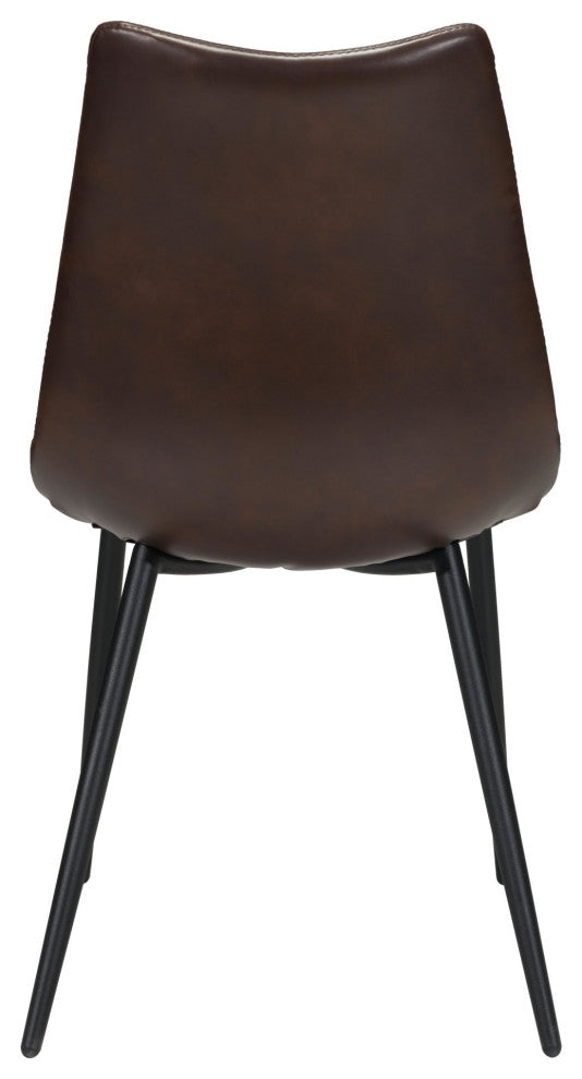 Dining Chair, Set of 2, Faux Vinyl Leather, Steel, Brown, Kitchen Cafe Bistro
