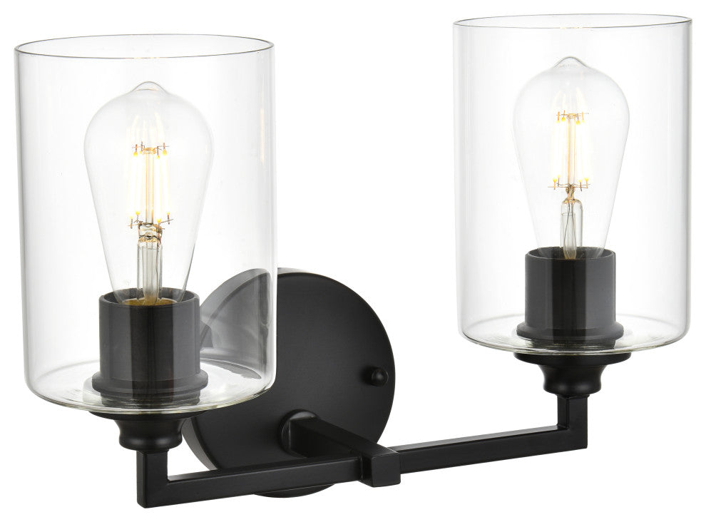2 Light Black And Clear Bath Sconce