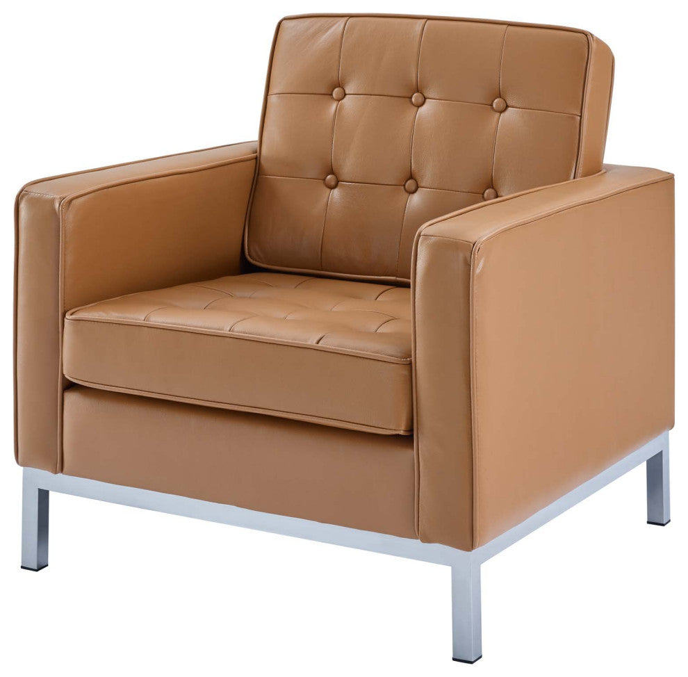Armchair Accent Chair, Leather, Tan, Modern, Living Lounge Hotel Hospitality