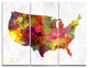 "United States Map in Colors" Watercolor Metal Wall Art, 3 Panels, 36"x28"