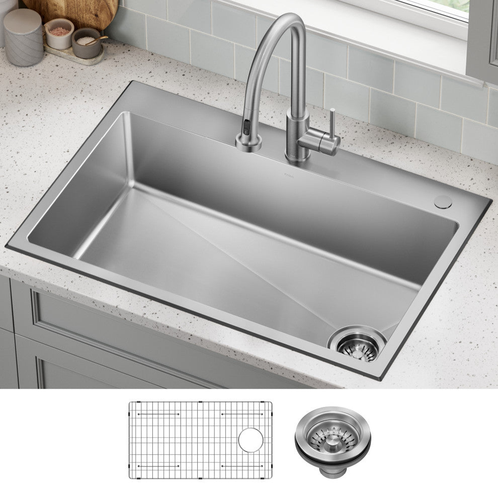 KRAUS Fairlane 33" Drop, / Top Mount 1-Bowl Stainless Steel Kitchen Sink