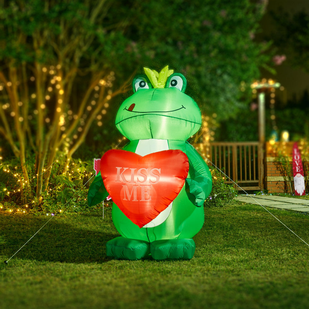 6'H Lighted Valentine's Inflatable Frog With Heart Decor