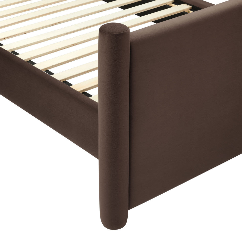 Rael Performance Velvet Twin Platform Bed, Chocolate Brown