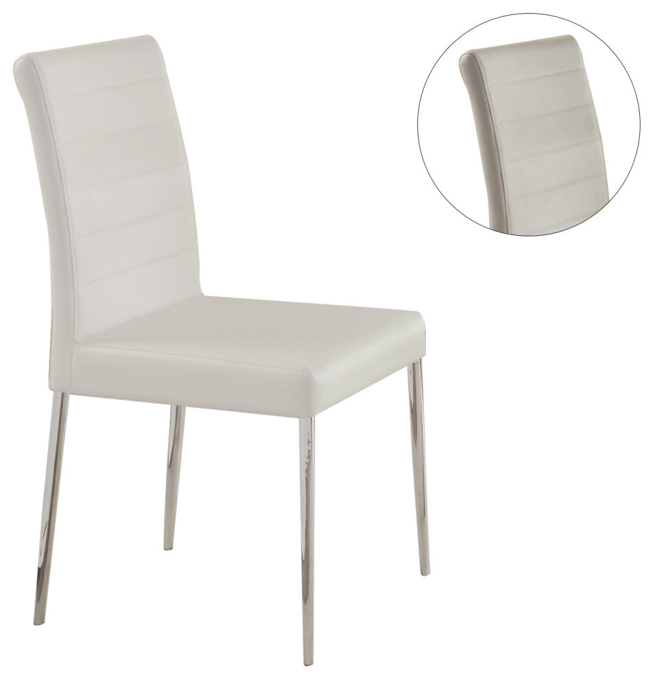 Set of 4 Dining Chairs, White and Chrome Finish