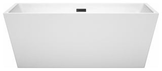 Sara 63" Freestanding White Bathtub, Matte Black Drain and Overflow Trim