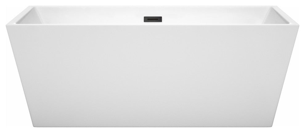 Sara 63" Freestanding White Bathtub, Matte Black Drain and Overflow Trim