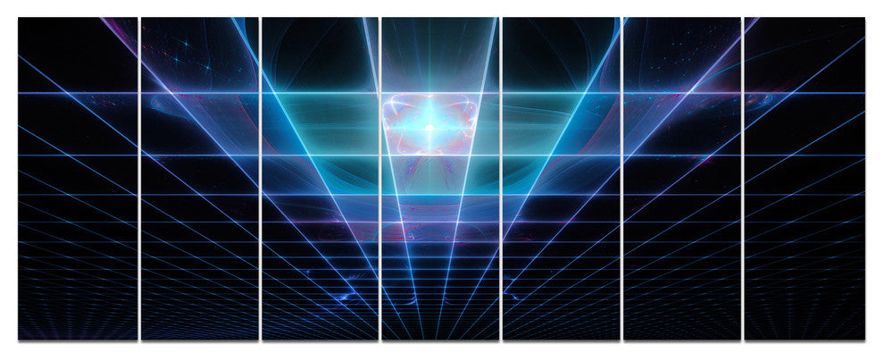 Blue Laser Protective Grids, Abstract Canvas Art Print, 83"x32", 7 Panels