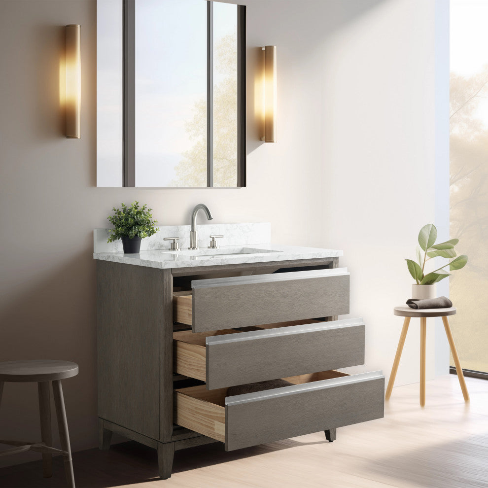 Vanity Art Bathroom Vanity With Sink, Driftwood Gray, 36" Single