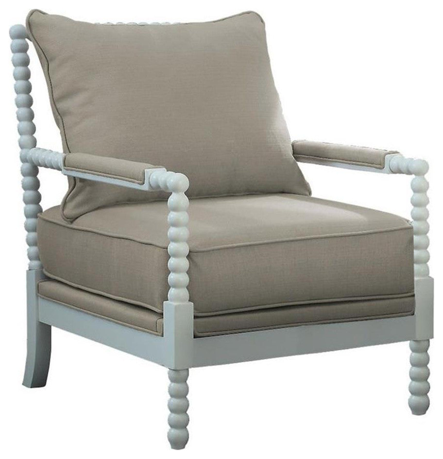 Bowery Hill 19.5' Transitional Solid Wood/Fabric Accent Chair in Beige/White