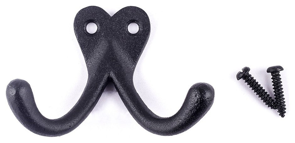 Double Wall Hook Black Cast Iron Hat and Coat Hook