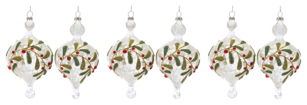 Beaded Glass Mistletoe Ornament, Set of 6