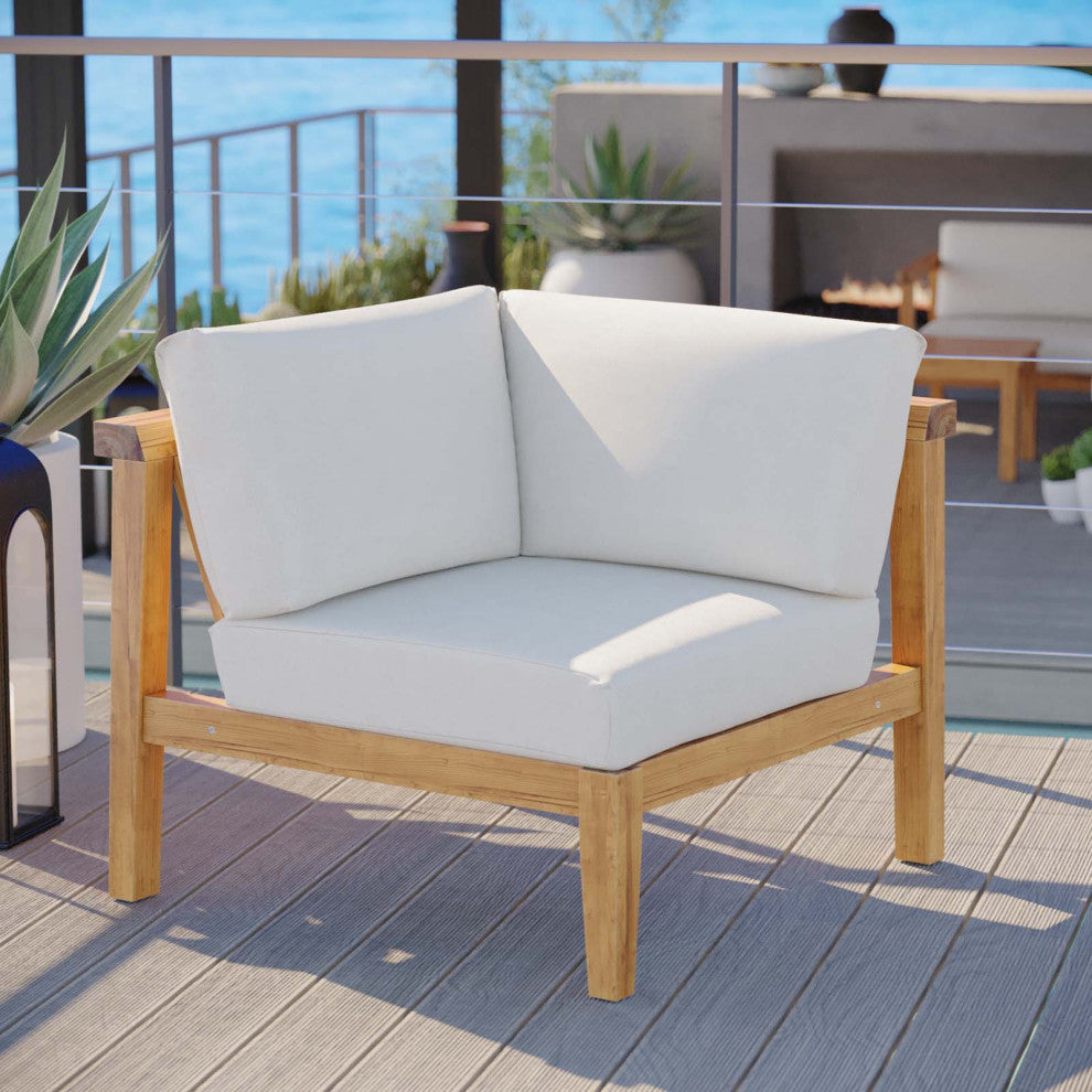 Sofa Corner Chair, Wood, Brown Natural White, Modern, Outdoor Patio Cafe Bistro