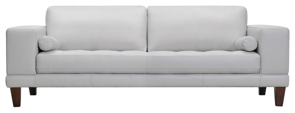 Contemporary Sofa, Oversized Padded Seat & Back With Bolster Pillows, Dove Grey