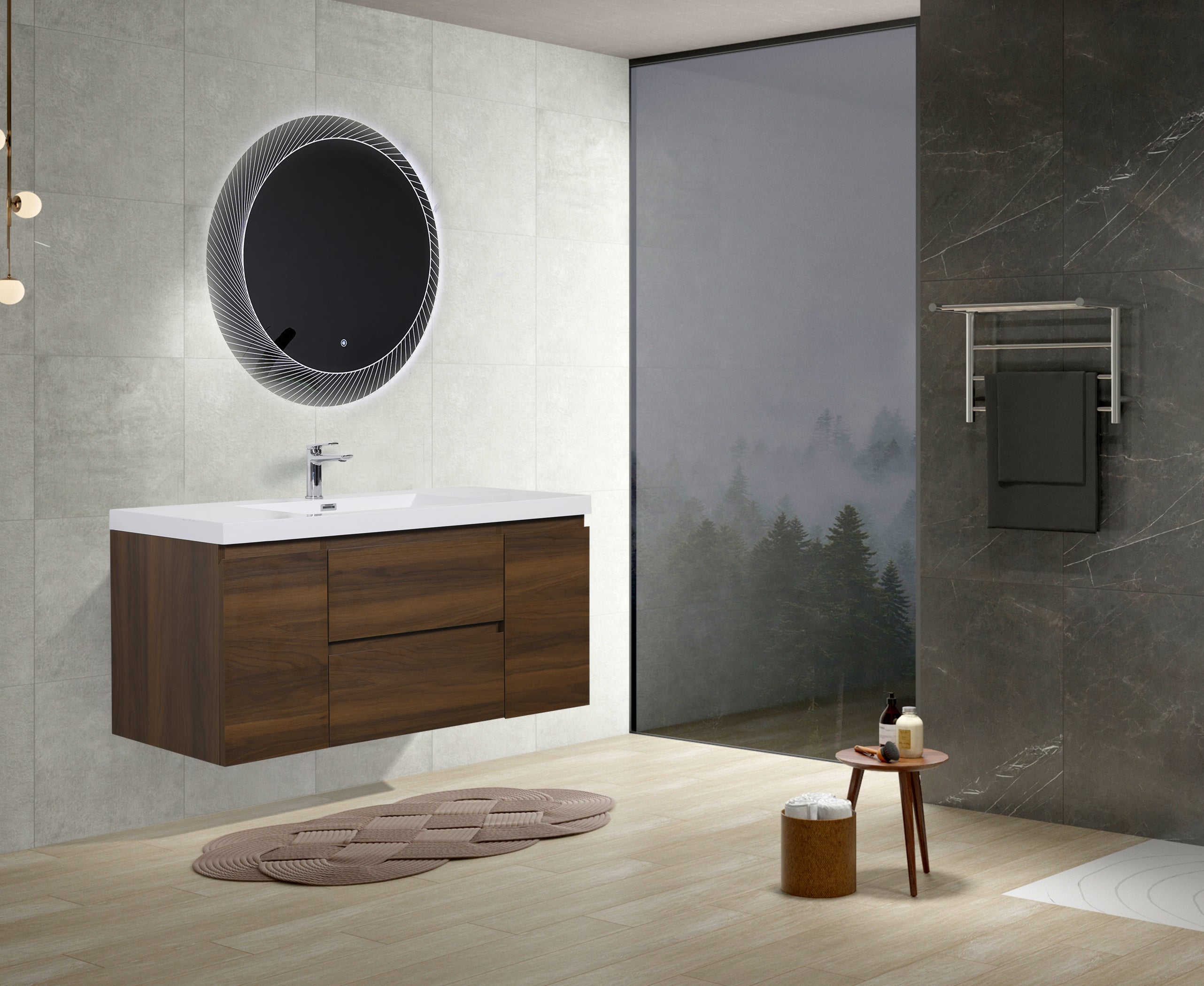 Alma-Pre 48"³ Wall Mounted Vanity With Integrated Sink, Ebony Brown