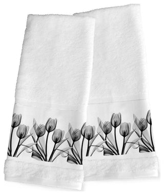 Laural Home Monochromatic Black Tulips Hand Towel Set