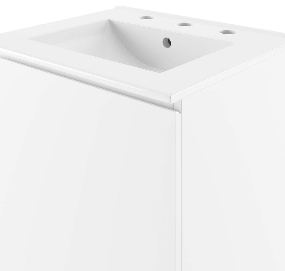 Sink Vanity Cabinet, Wall Mount, White, Ceramic, Modern, Hotel Bathroom