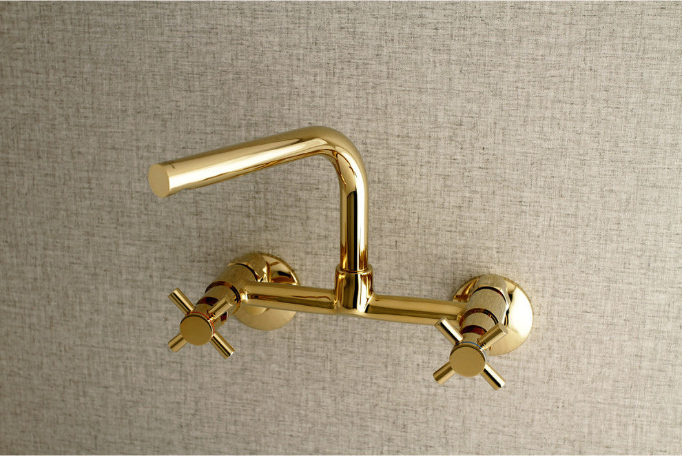 Kingston 8" Adjustable Center Wall Mount Kitchen Faucet, Polished Brass