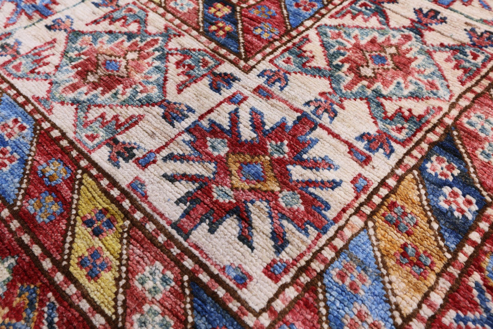 8' 2" X 10' 4" Geometric Super Kazak Handmade Rug Q9517